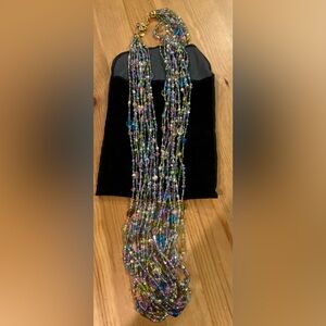 NWOT Joan Rivers Torsade Pastel Glass Beaded Necklace Multi Strand with pouch